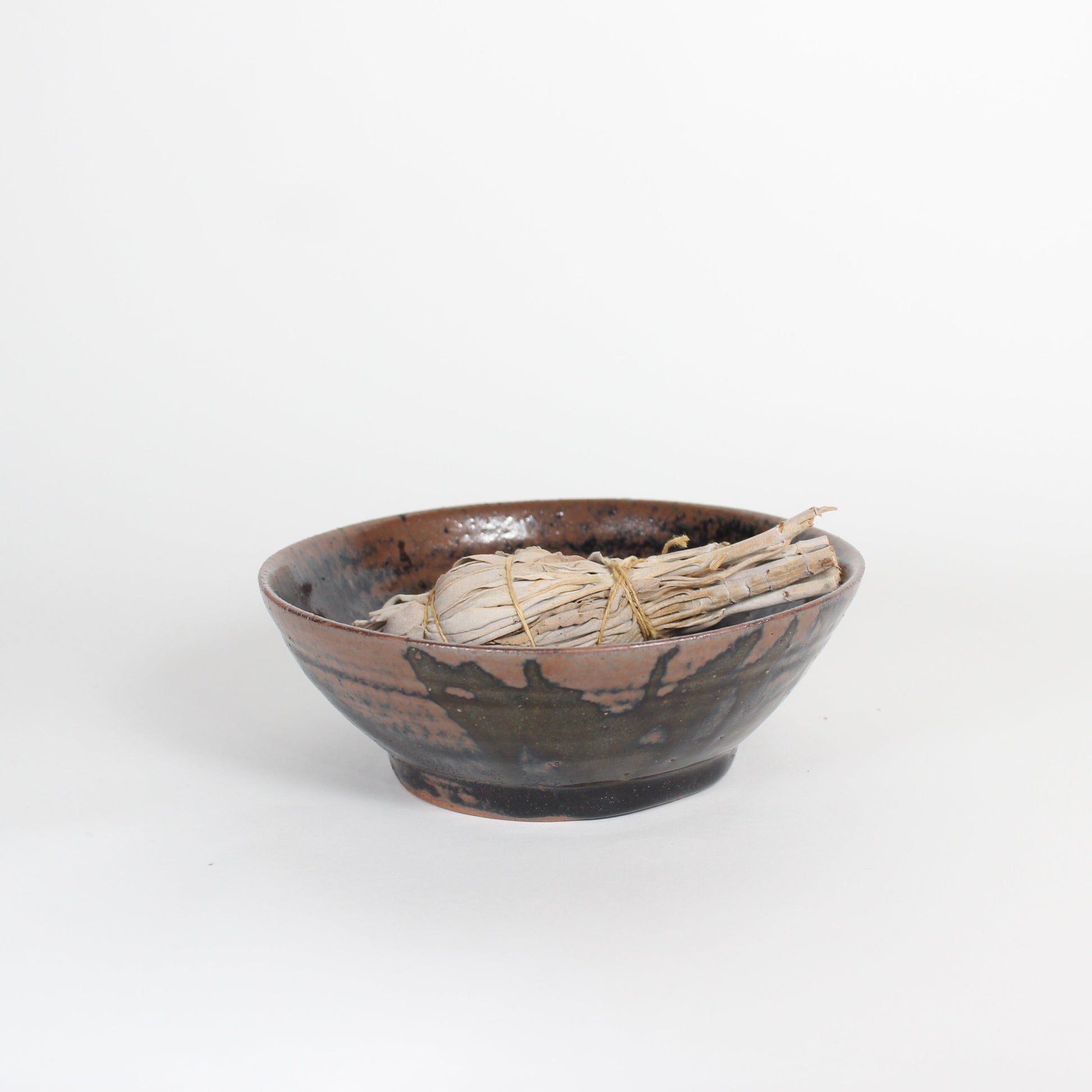 Japanese Black Glazed &quot;Figaki&quot; Ceramic Smudging Bowl