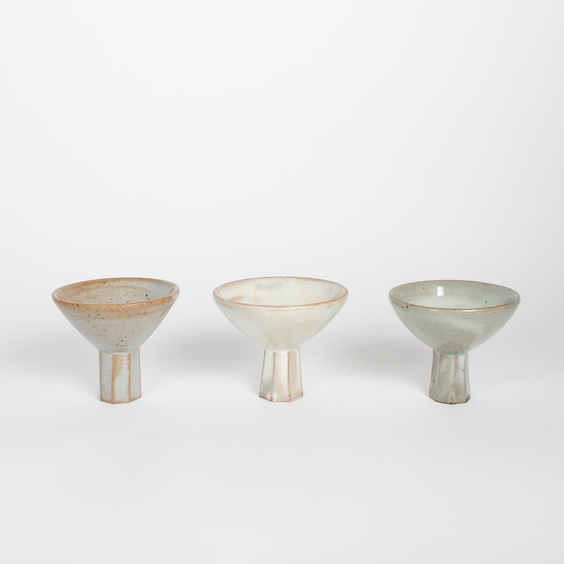 Korean Buncheong Ceramic High-Footed Martini Cup, Carved Stem