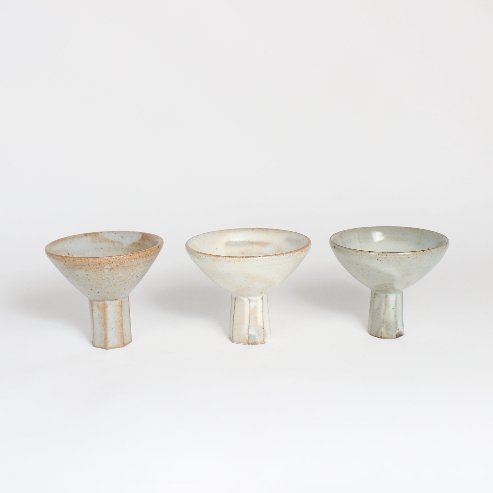 Korean Buncheong Ceramic High-Footed Martini Cup, Carved Stem