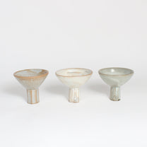 Korean Buncheong Ceramic High-Footed Martini Cup, Carved Stem