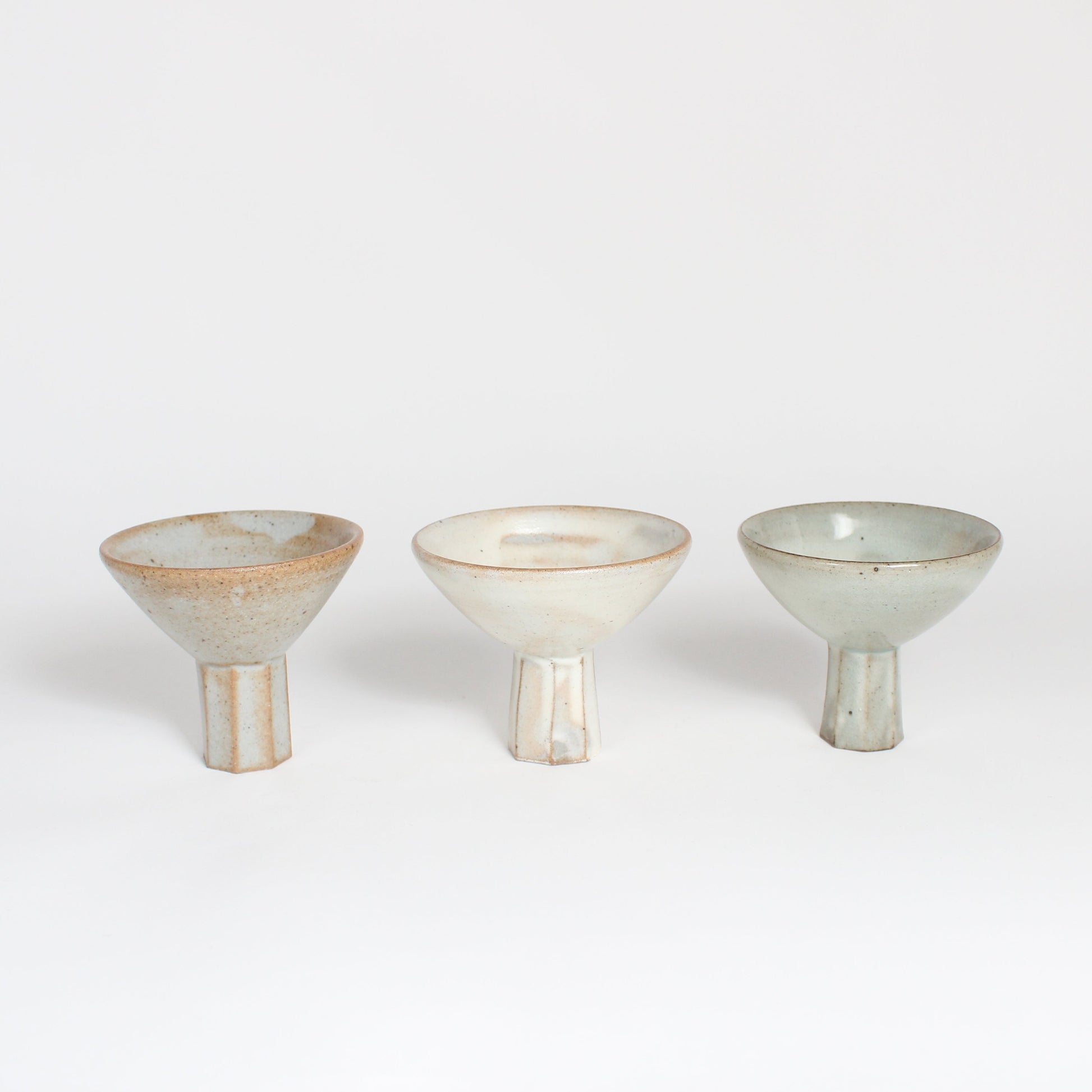 Korean Buncheong Ceramic High-Footed Martini Cup, Carved Stem