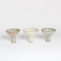 Korean Buncheong Ceramic High-Footed Martini Cup, Carved Stem