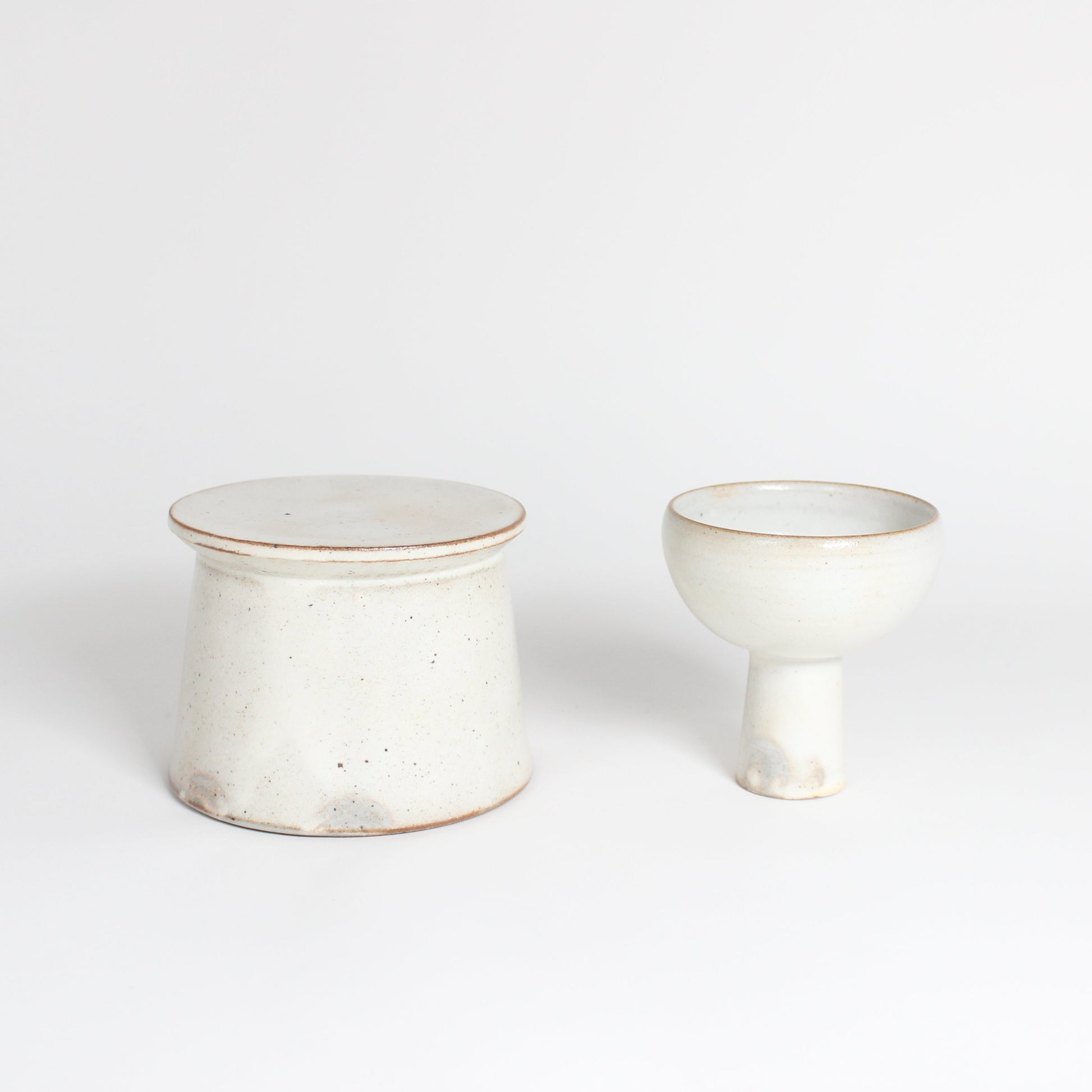 Korean Buncheong Ceramic High-Footed Round Plate, H 2.75&quot;
