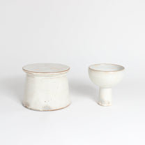 Korean Buncheong Ceramic High-Footed Round Plate, H 2.75&quot;