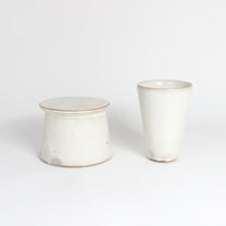 Korean Buncheong Ceramic High-Footed Round Plate, H 2.75&quot;