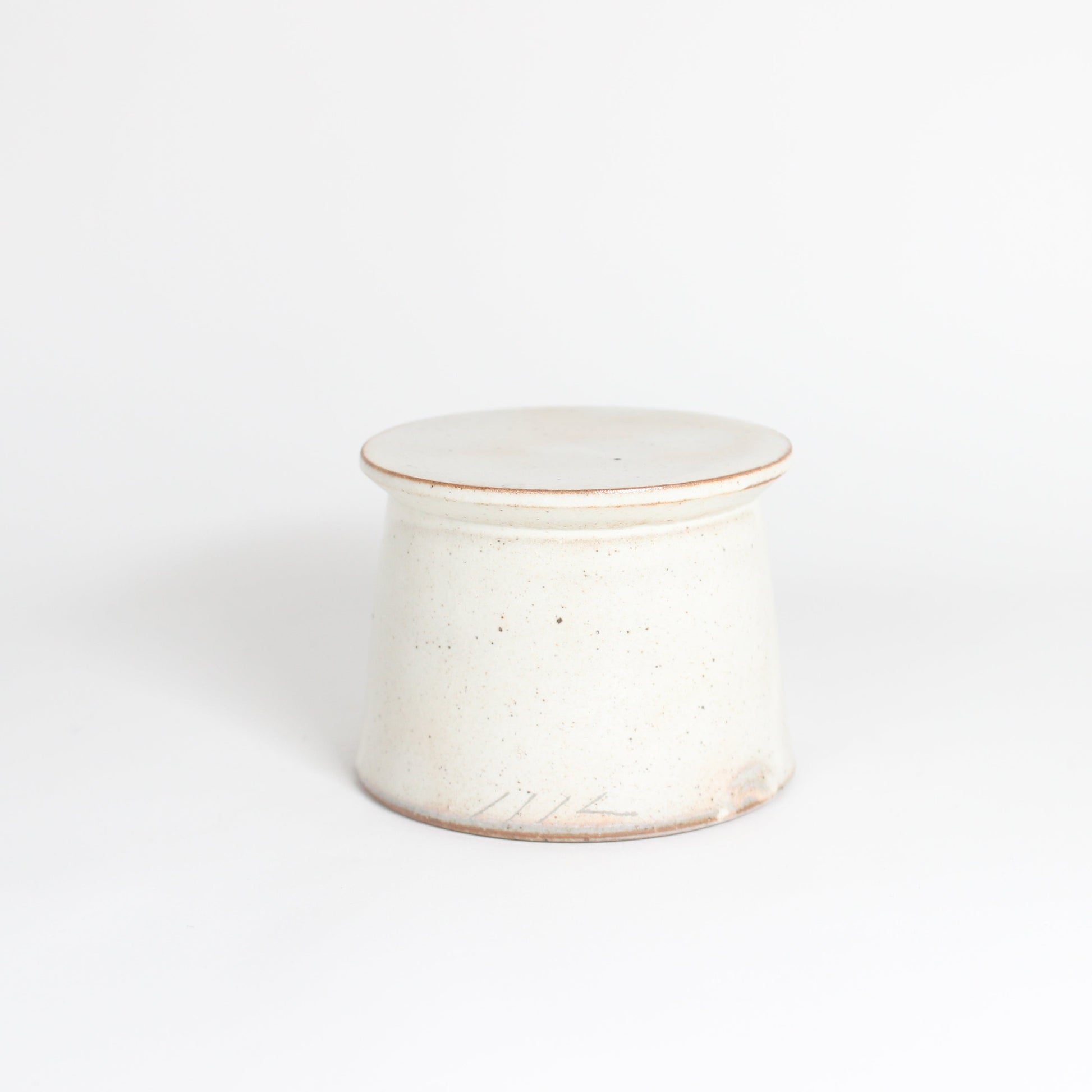 Korean Buncheong Ceramic High-Footed Round Plate, H 2.75&quot;