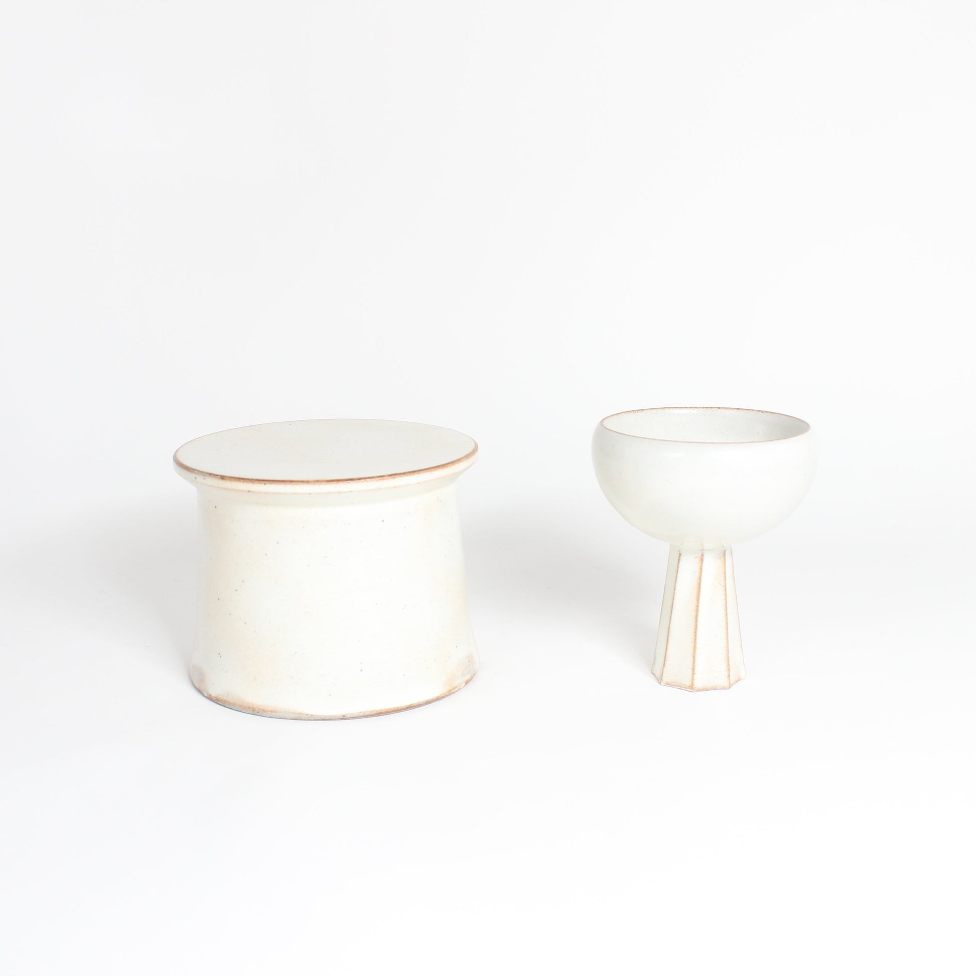 Korean Buncheong Ceramic High-Footed Cup, Carved Stem