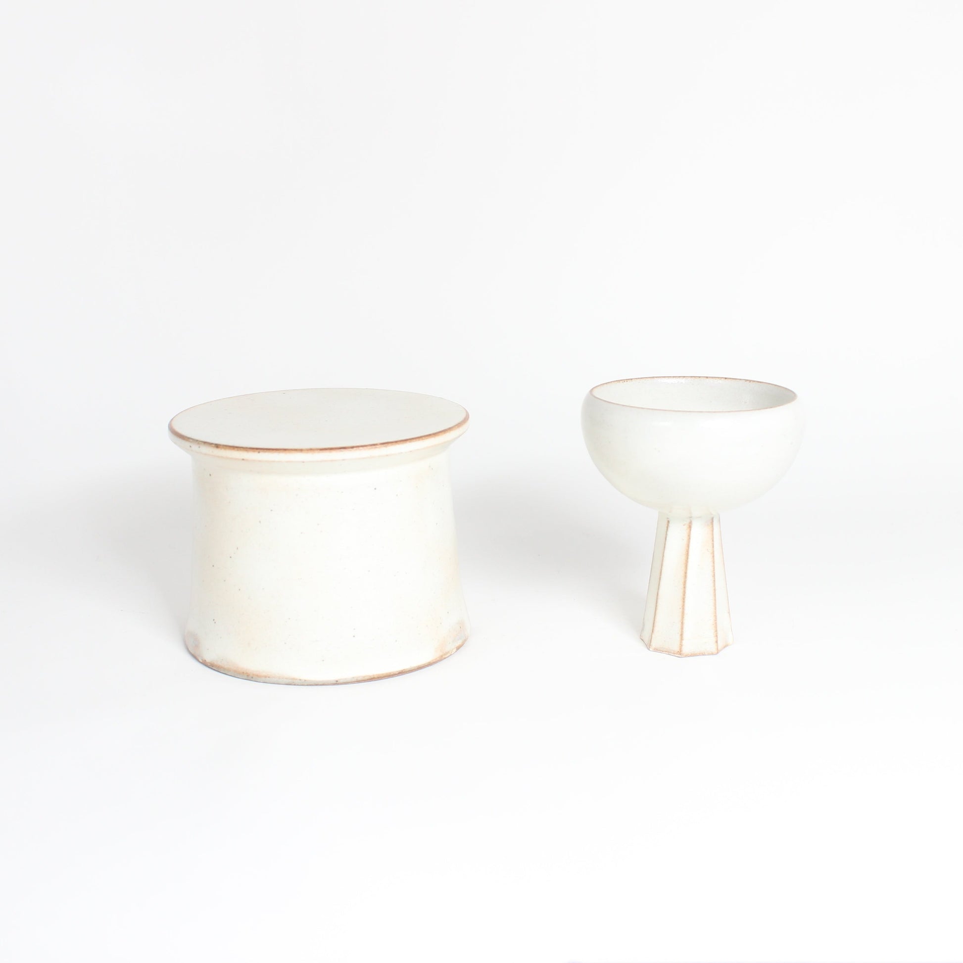 Korean Buncheong Ceramic High-Footed Round Plate, H 2.75&quot;