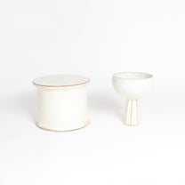 Korean Buncheong Ceramic High-Footed Round Plate, H 2.75&quot;