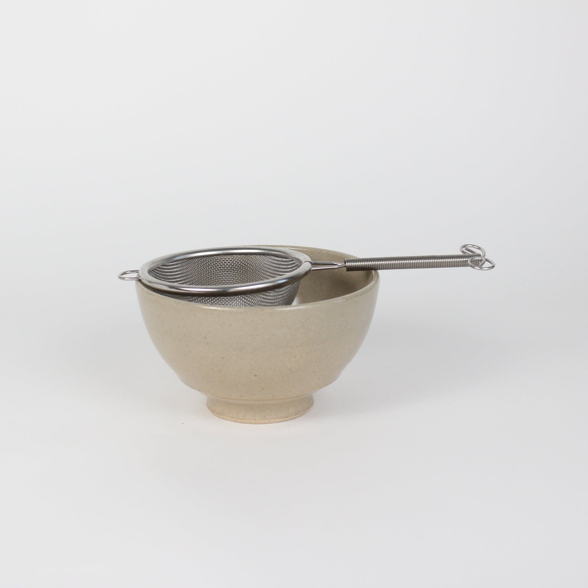Japanese Porcelain Hime Chawan Tea Bowl, Beige Ash Glazed