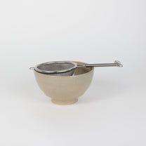 Japanese Porcelain Hime Chawan Tea Bowl, Beige Ash Glazed