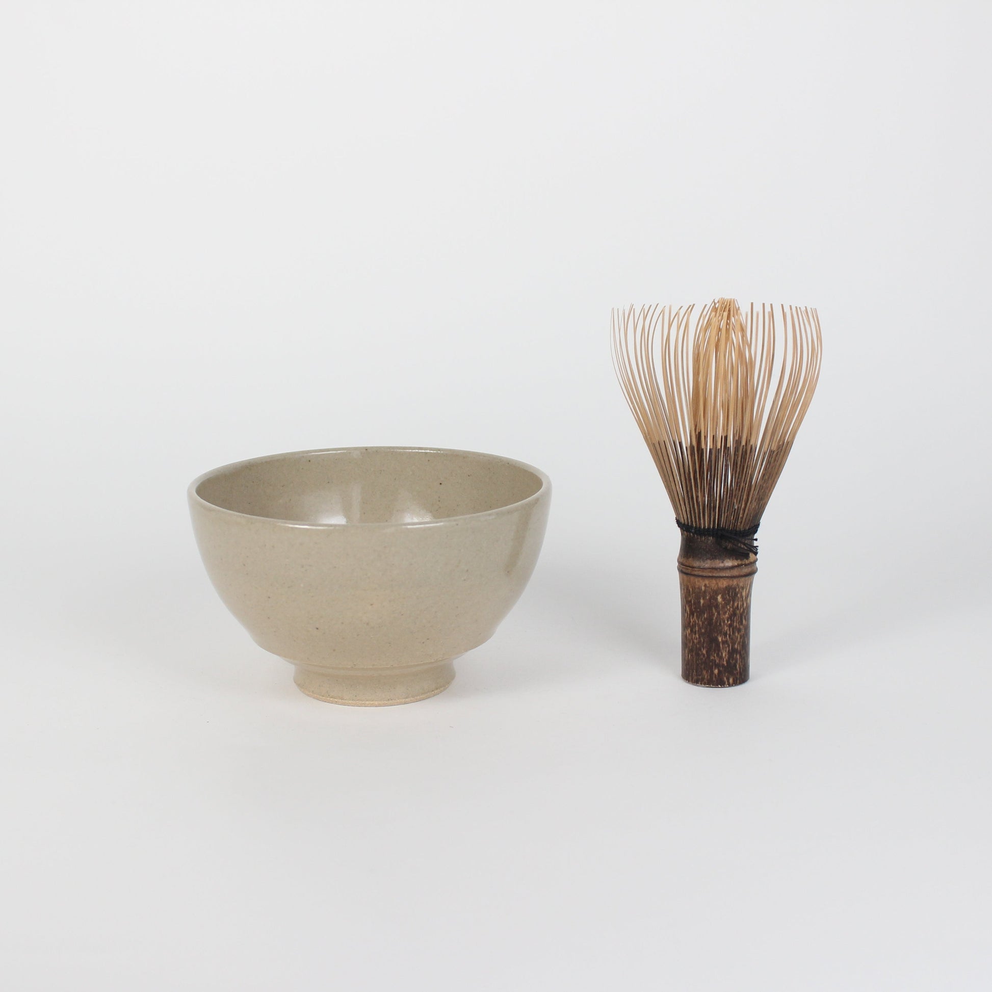 Japanese Porcelain Hime Chawan Tea Bowl, Beige Ash Glazed