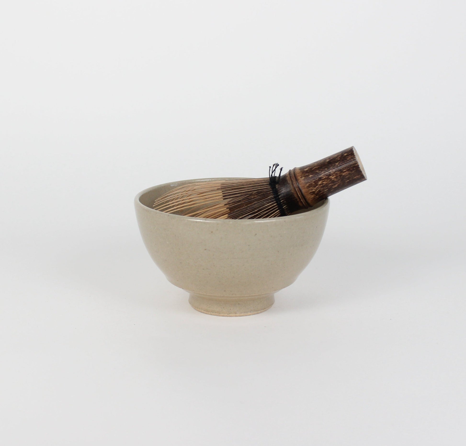 Japanese Porcelain Hime Chawan Tea Bowl, Beige Ash Glazed