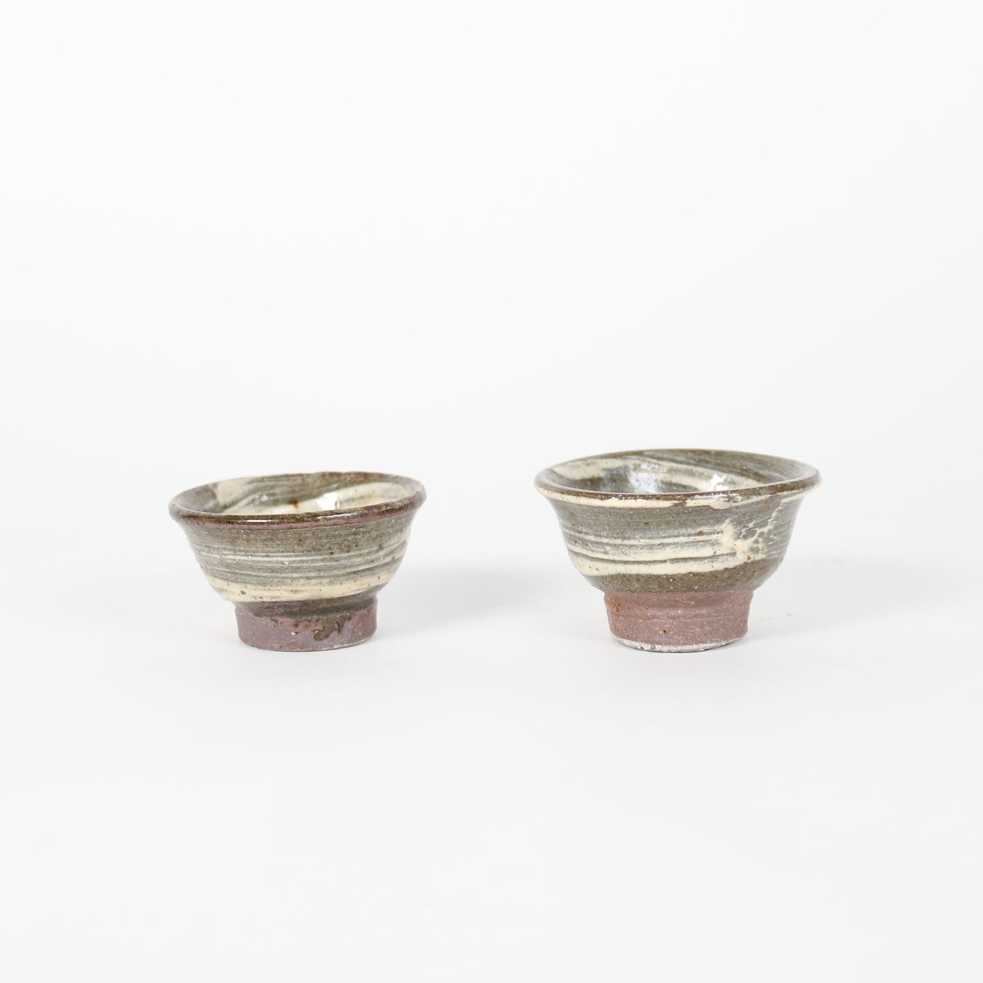 Japanese Okinawan Ceramic Mini Cups with Brush Pattern (Set)