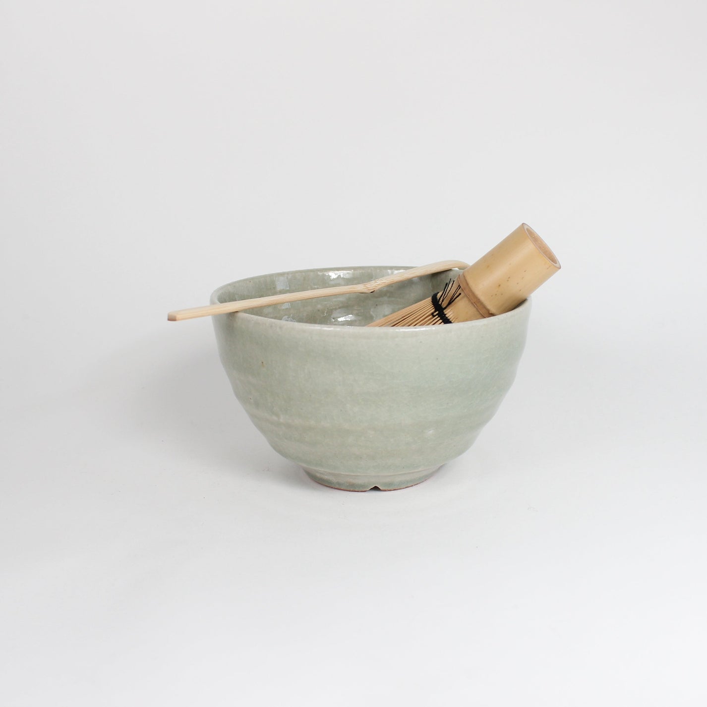 Japanese Shigaraki Green Ceramic Matcha Bowl