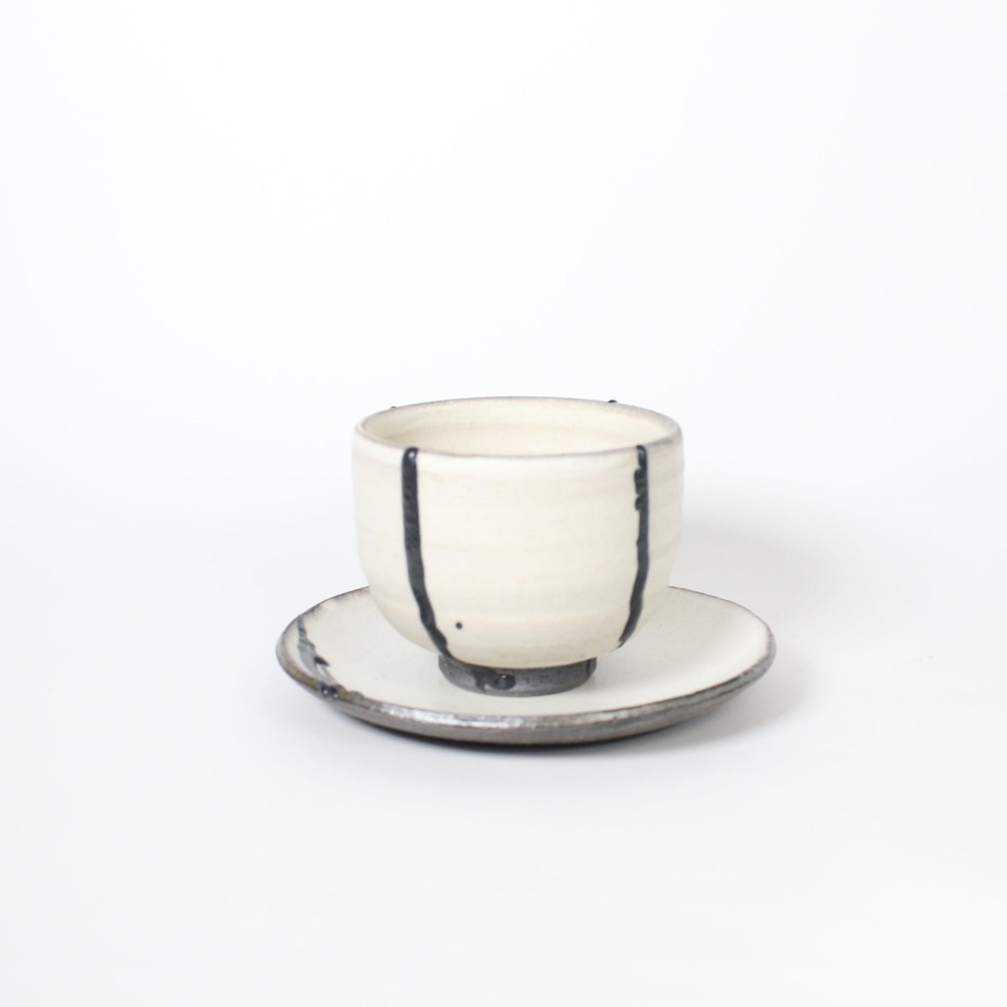 Japanese Shigaraki Itchin-Gaki Ceramic Bowl &amp; Saucer (Set)
