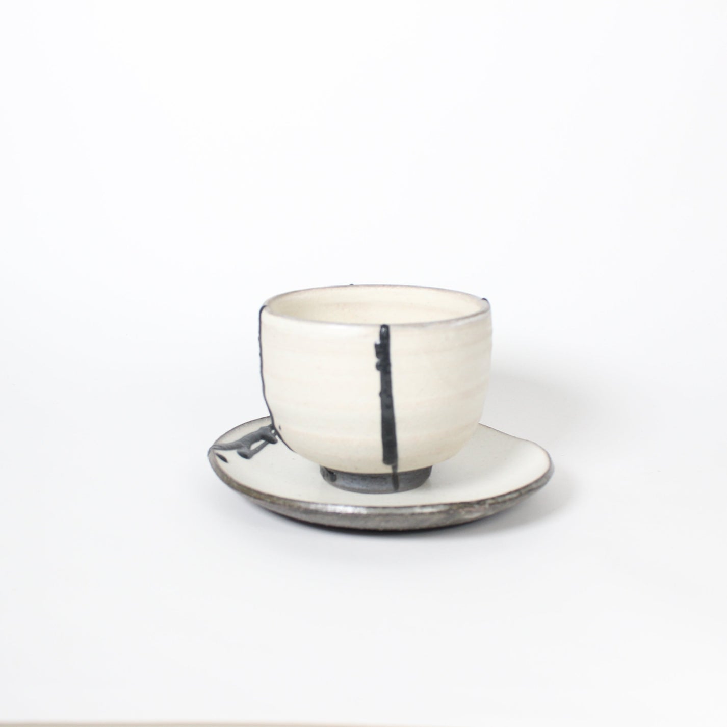 Japanese Shigaraki Itchin-Gaki Ceramic Bowl &amp; Saucer (Set)
