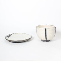 Japanese Shigaraki Itchin-Gaki Ceramic Bowl &amp; Saucer (Set)
