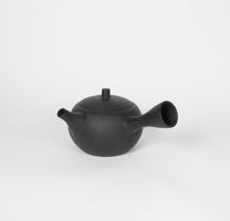 Japanese Tokoname Ceramic Kyusu Tea Pot, Unglazed Iron Black