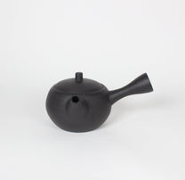 Japanese Tokoname Ceramic Kyusu Tea Pot, Unglazed Iron Black