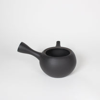 Japanese Tokoname Ceramic Kyusu Tea Pot, Unglazed Iron Black