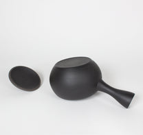 Japanese Tokoname Ceramic Kyusu Tea Pot, Unglazed Iron Black