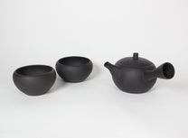 Japanese Tokoname Ceramic Tea Cup, Unglazed Iron Black