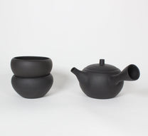 Japanese Tokoname Ceramic Kyusu Tea Pot, Unglazed Iron Black