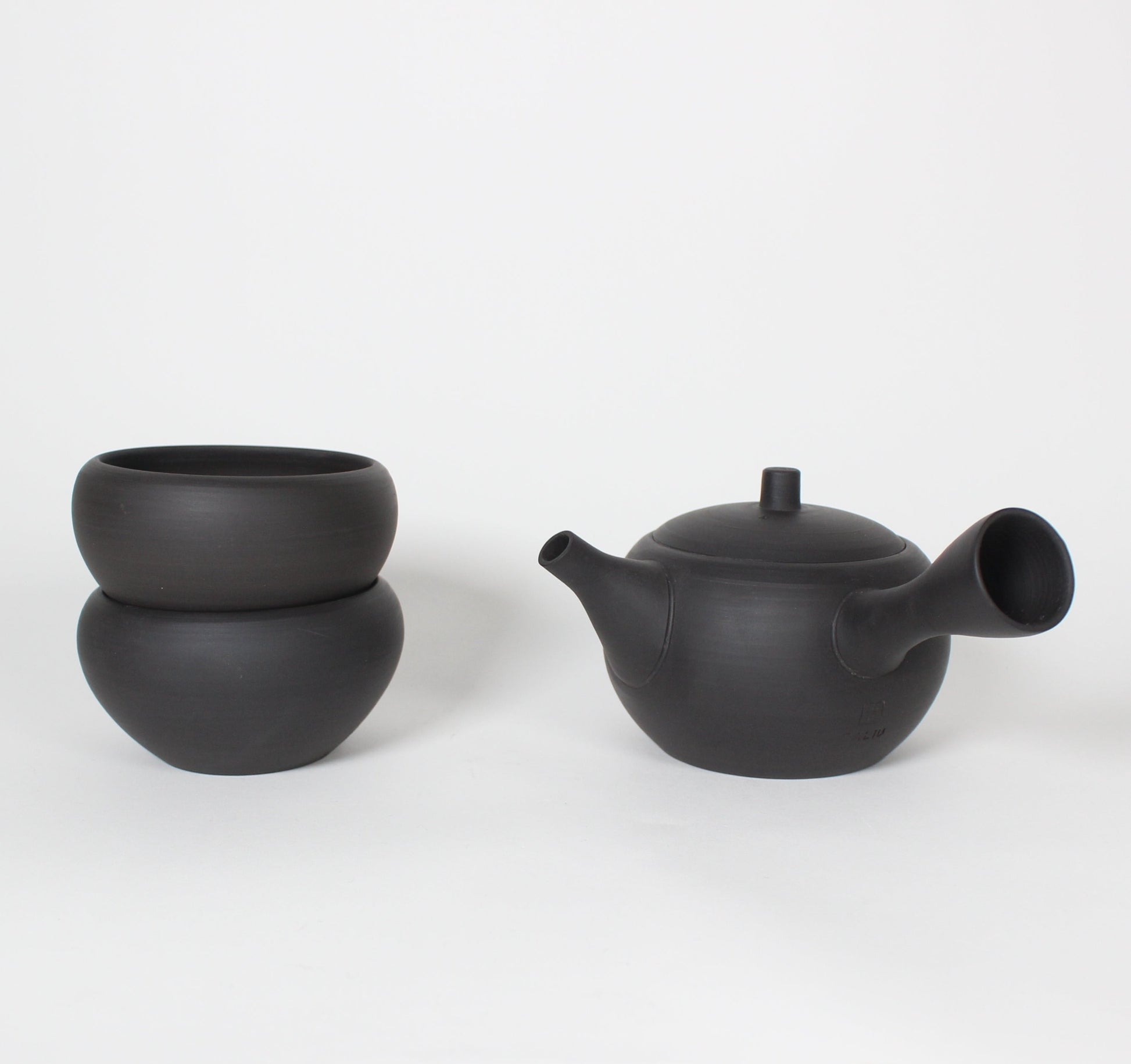 Japanese Tokoname Ceramic Tea Cup, Unglazed Iron Black