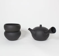 Japanese Tokoname Ceramic Tea Cup, Unglazed Iron Black