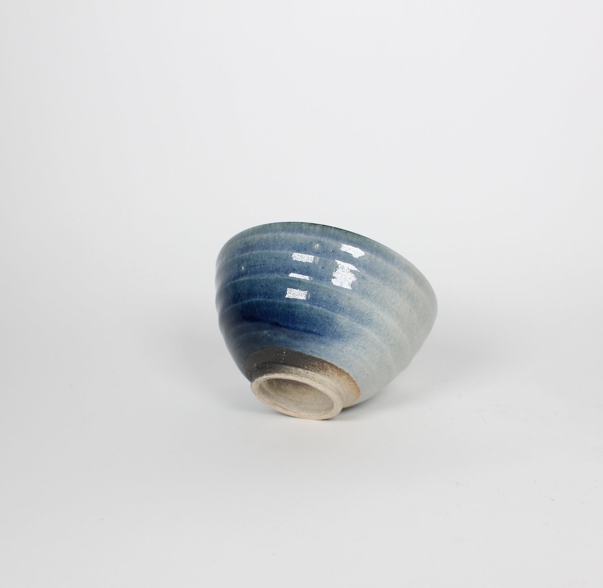 Japanese Shigaraki Ceramic Matcha Bowl, Gradient Blue