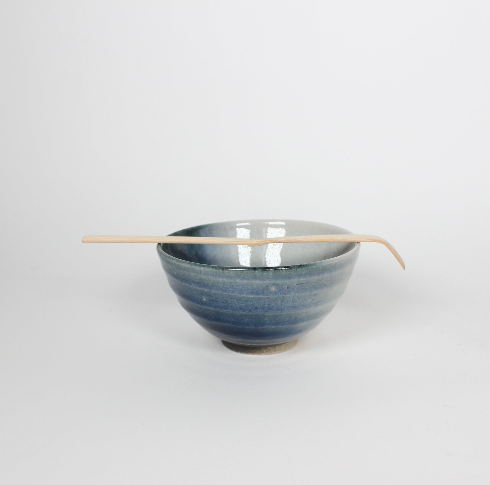 Japanese Shigaraki Ceramic Matcha Bowl, Gradient Blue