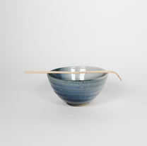 Japanese Shigaraki Ceramic Matcha Bowl, Gradient Blue