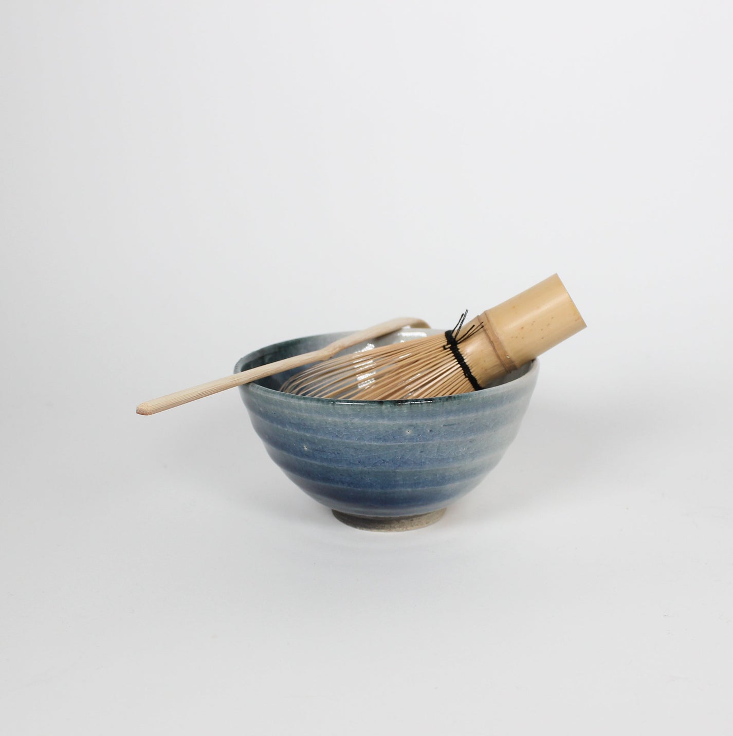 Japanese Shigaraki Ceramic Matcha Bowl, Gradient Blue