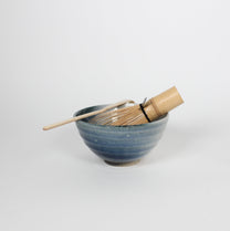 Japanese Shigaraki Ceramic Matcha Bowl, Gradient Blue