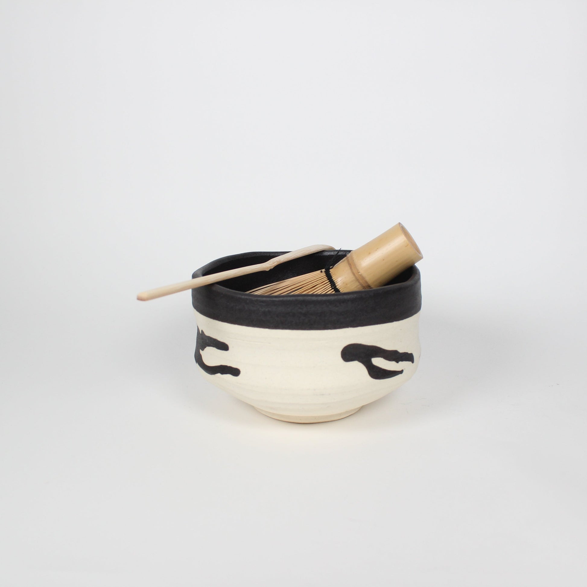 Japanese Shigaraki Ceramic Brush Stroke Matcha Bowl