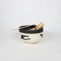 Japanese Shigaraki Ceramic Brush Stroke Matcha Bowl