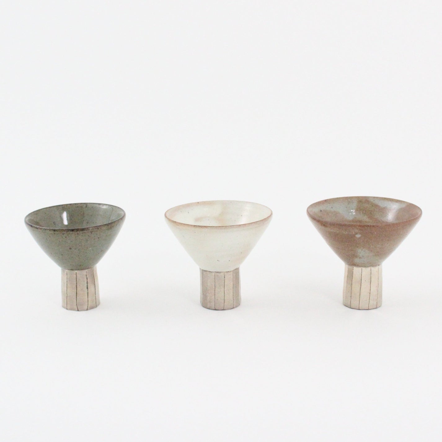 Korean Buncheong Ceramic Carved Silver-Footed Cup