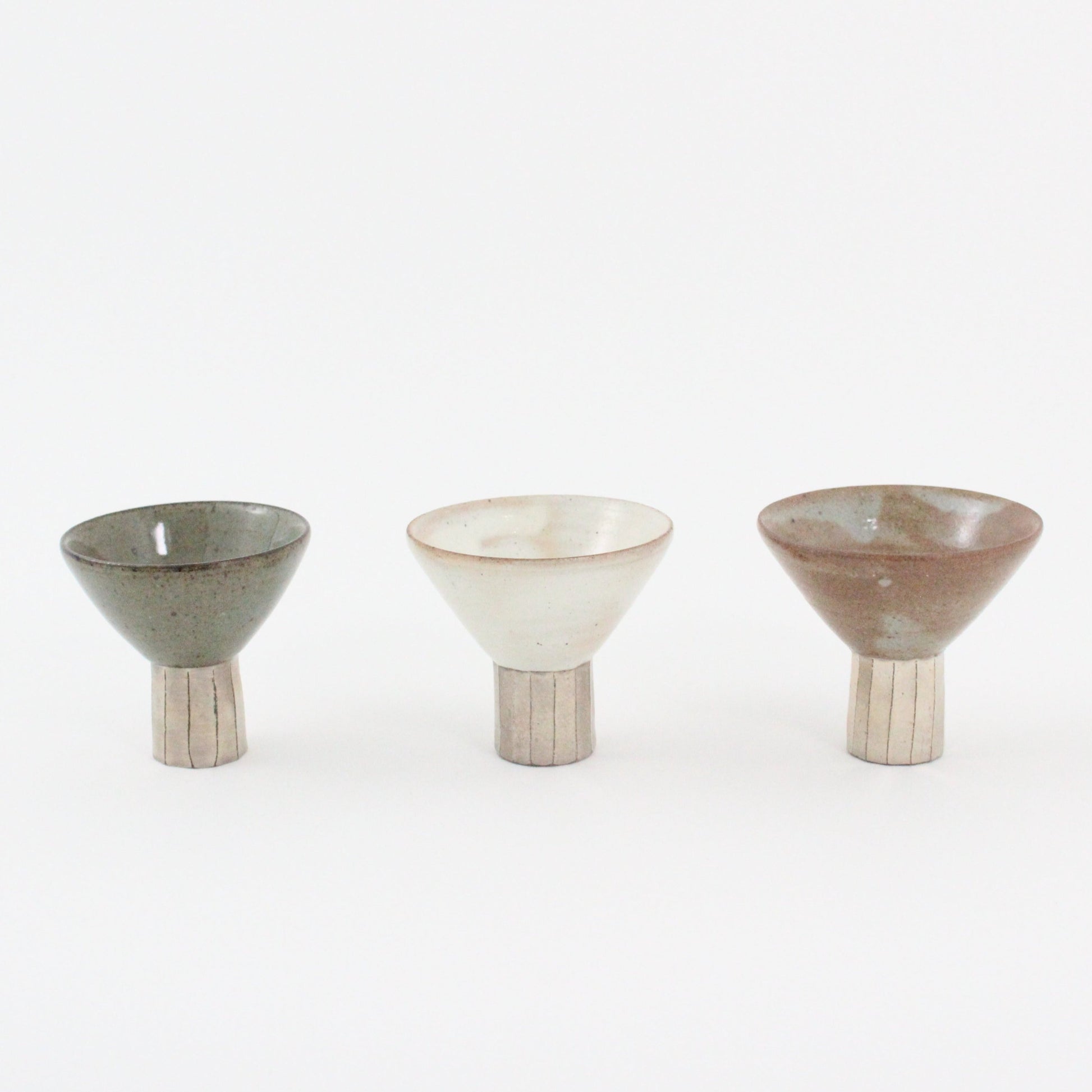 Korean Buncheong Ceramic Carved Silver-Footed Cup