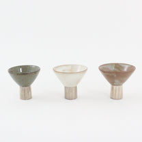 Korean Buncheong Ceramic Carved Silver-Footed Cup