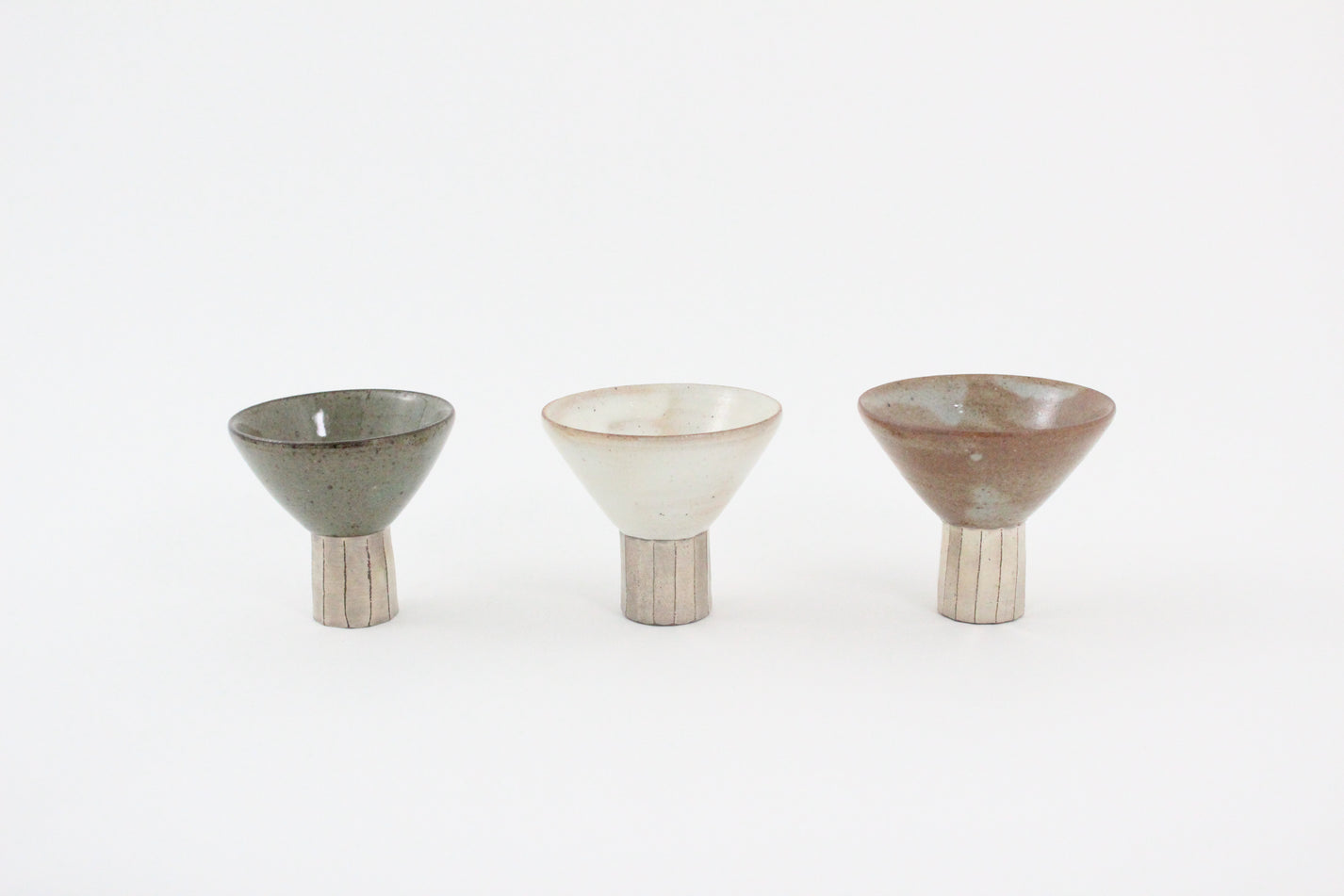 Korean Buncheong Ceramic Carved Silver-Footed Cup