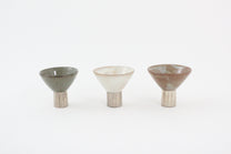 Korean Buncheong Ceramic Carved Silver-Footed Cup
