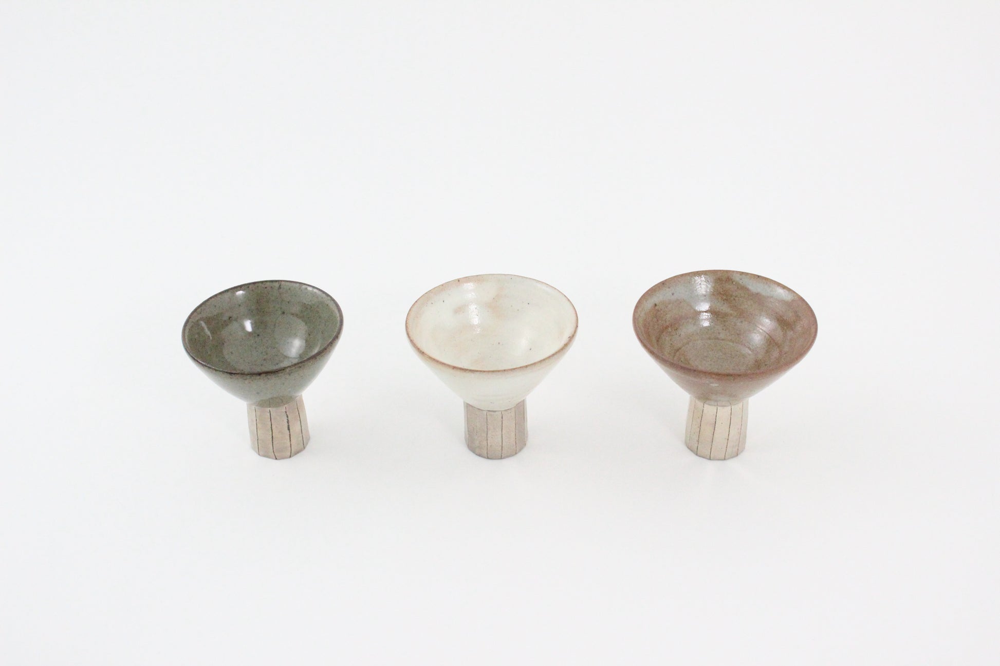 Korean Buncheong Ceramic Carved Silver-Footed Cup