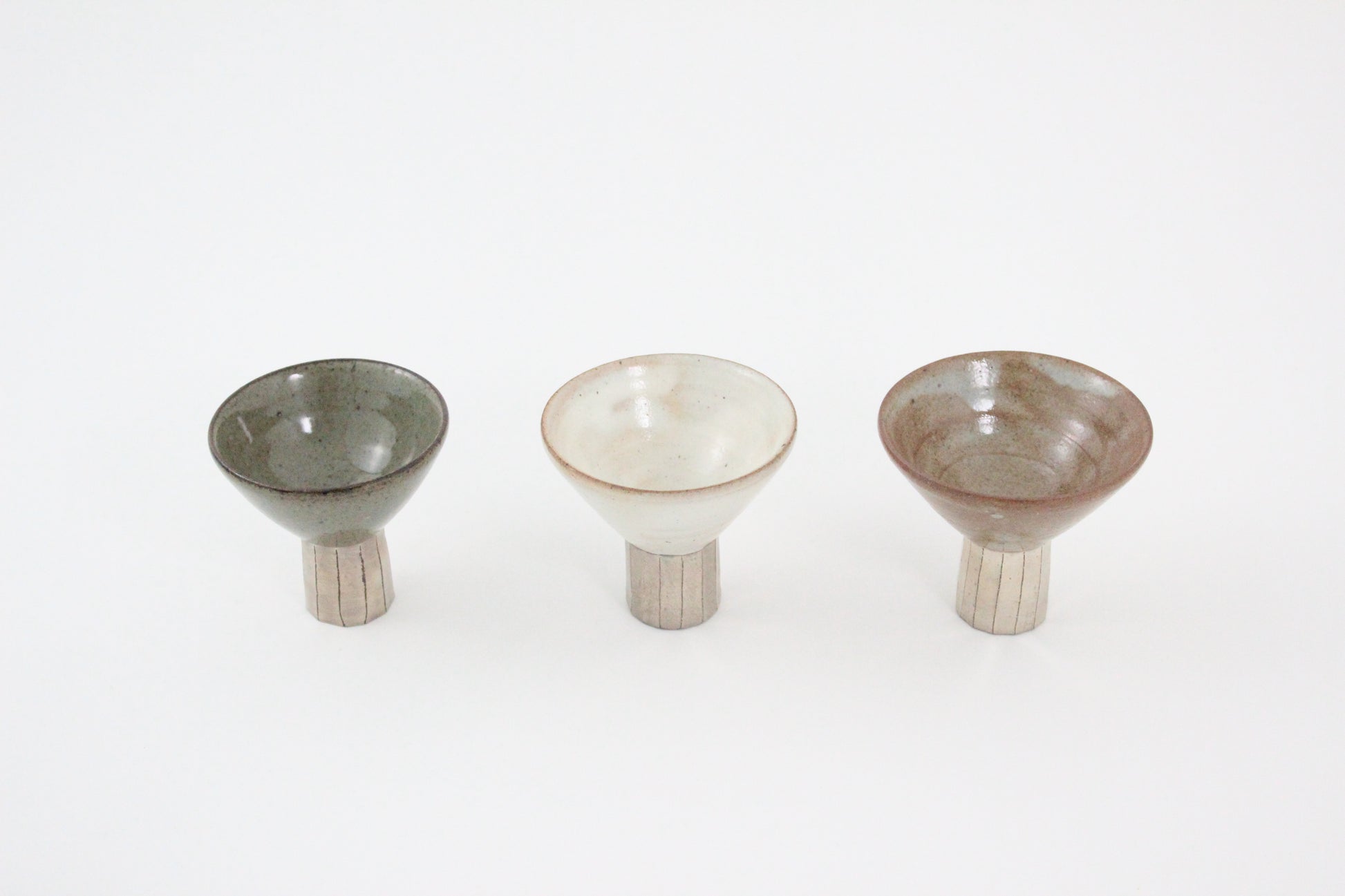 Korean Buncheong Ceramic Carved Silver-Footed Cup